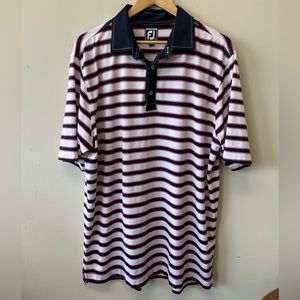 Footjoy pink navy and white stripe golf polo shirt